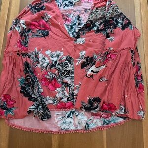 Coral Floral V-Neck Flowy Boho Top